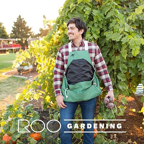 Miniatura 3 de Roo - Delantal de jardinería con bolsillos y cosecha, bolsa de recogida, ajustable, resistente al agua, lavable, lona de algodón