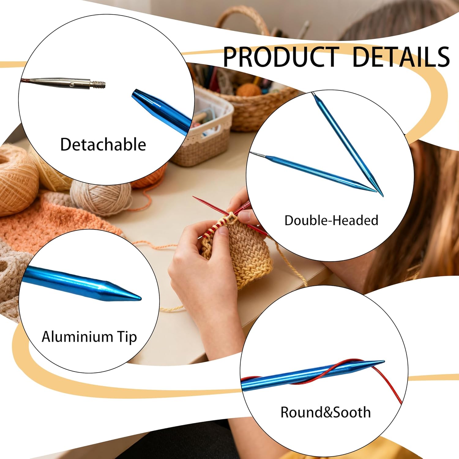 13 Pairs Circular Knitting Needles Set, 4 Inch Aluminum Interchangeable Knitting Needles Set (3mm-10mm) with 4 Cables, Accessories & Case, Ideal for Knitting Socks, Scarves, Blankets, Dog Kennels