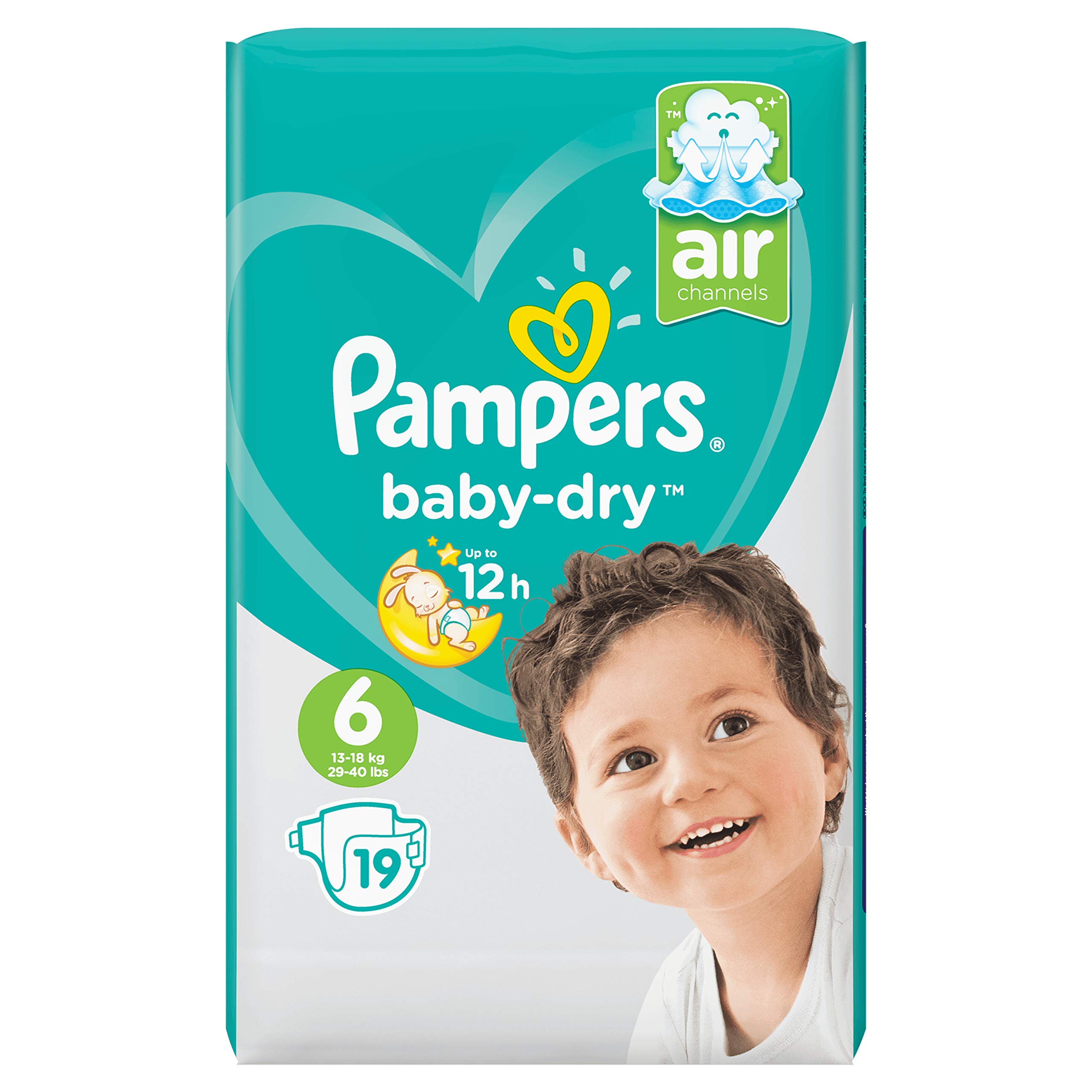 Pampers Baby Nappy, Size 6 (Pack of 19), Overnight Protection