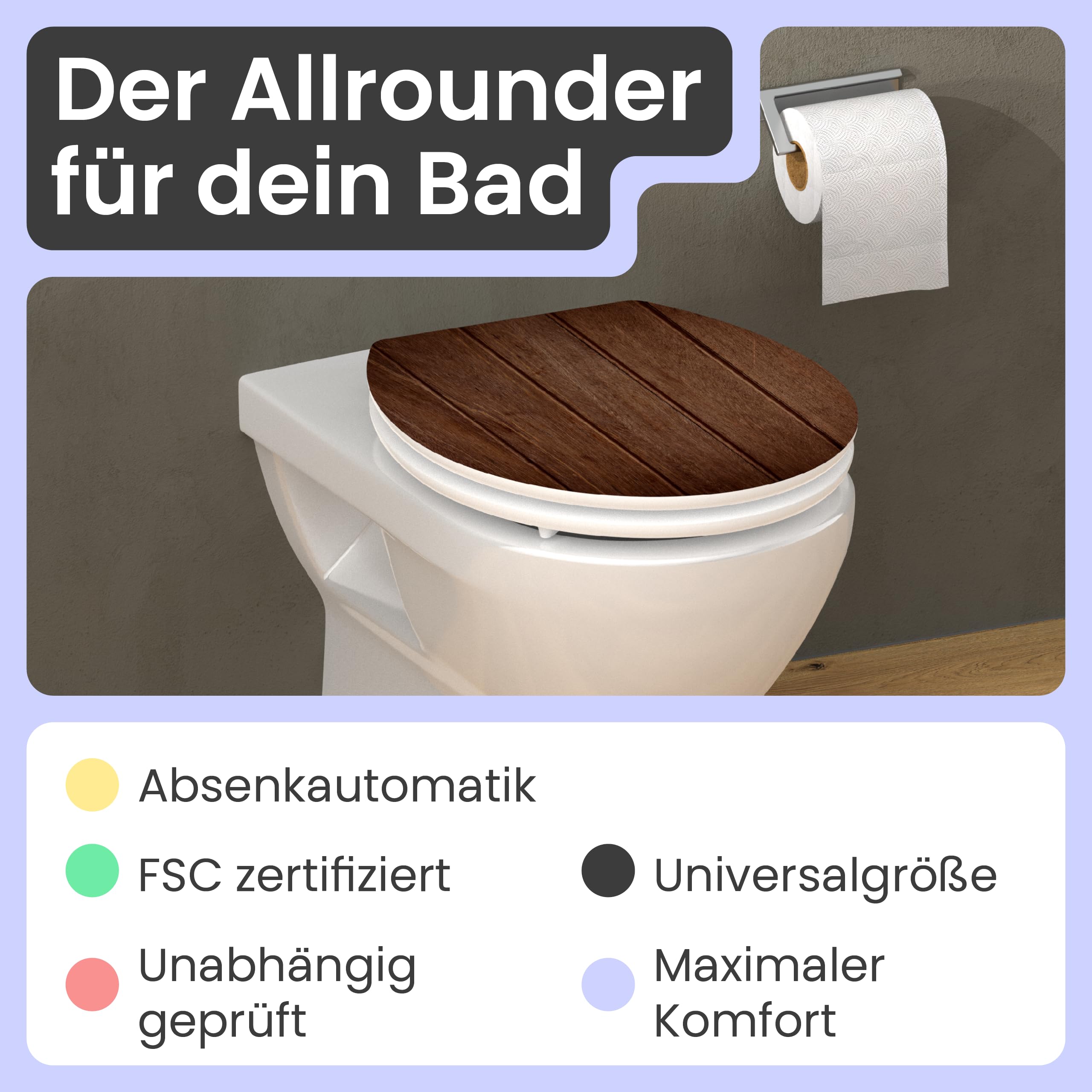 instmaier Gaia | WC Sitz mit Motiv | Dunkles Holz | MDF-Holz geprüft nachhaltig mit FSC-Zertifizierung | Ovale Form | Toilettensitz mit Absenkautomatik | Pflegeleichte Toilettenbrille