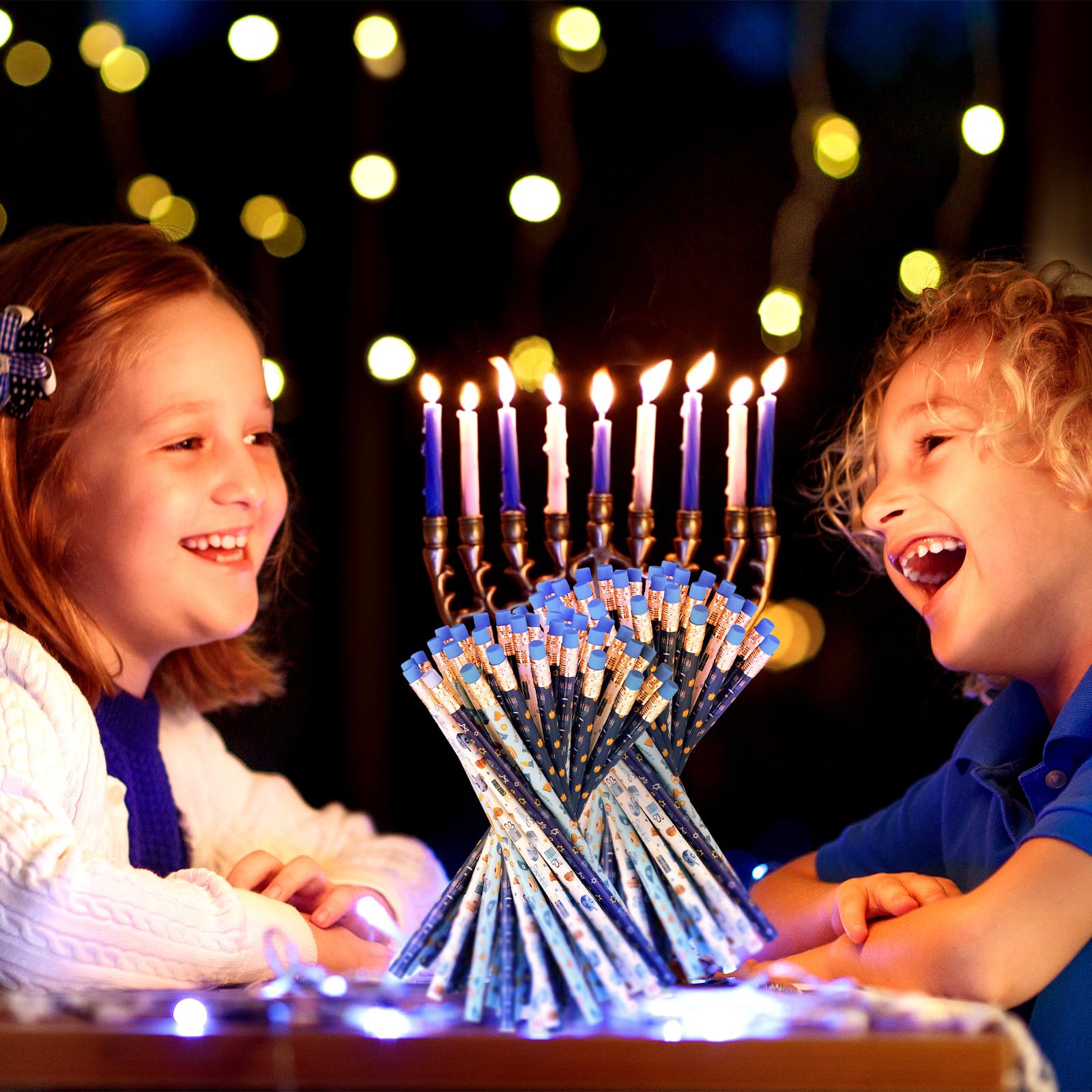 Tenceur 100 lápices de madera de Hanukkah con borrador, surtido de lápices de Janucá, regalo para niños, diversión de escritura, suministros escolares divertidos para aula, recompensa de estudiantes