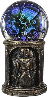 Ebros Gift Classical Egyptian Gods Goddesses Nefertiti Astrology Pillar Column Glass Ball Orb with Engraved Clear Acrylic Artwork LED Night Light Courtesy Nightlight Ancient Egypt Religion