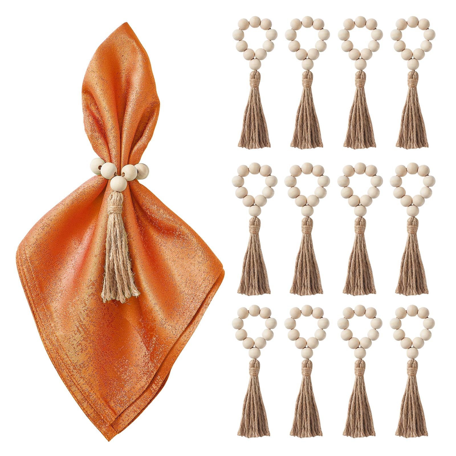 APTWOW Napkin Rings Set of 12, Wooden Rustic Napkin Rings, Wood Color, Round Shape