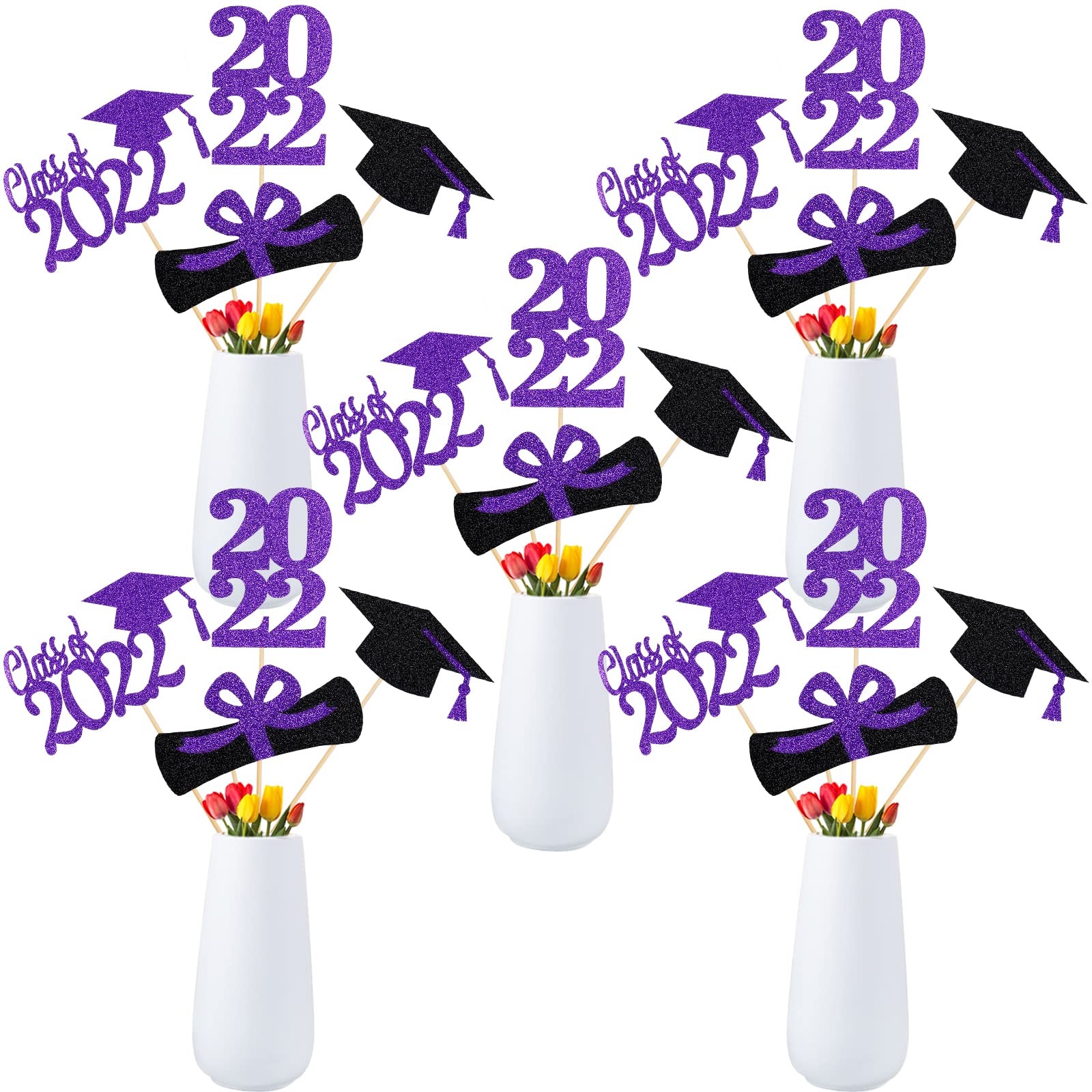 TeePolly Purple Graduation Tables Centerpieces Sticks, Graduation Party Centerpieces for Tables 2024, Purple Class of 2024 Table Toppers for 2024 Graduation Table Decorations - 24 Pieces