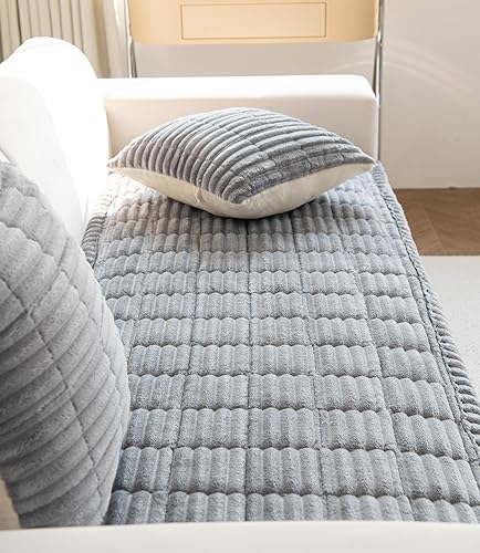 Miniatura 5 de Funda de sofá de felpa de piel sintética para perro, funda de sofá mullida y antideslizante con rayas 3D, manta para mascotas, sofá, protector de