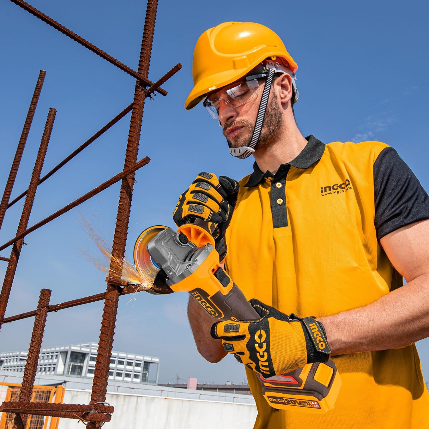 INGCO 20V Cordless Brushless Compact Impact Drill and Angle Grinder Kit contents