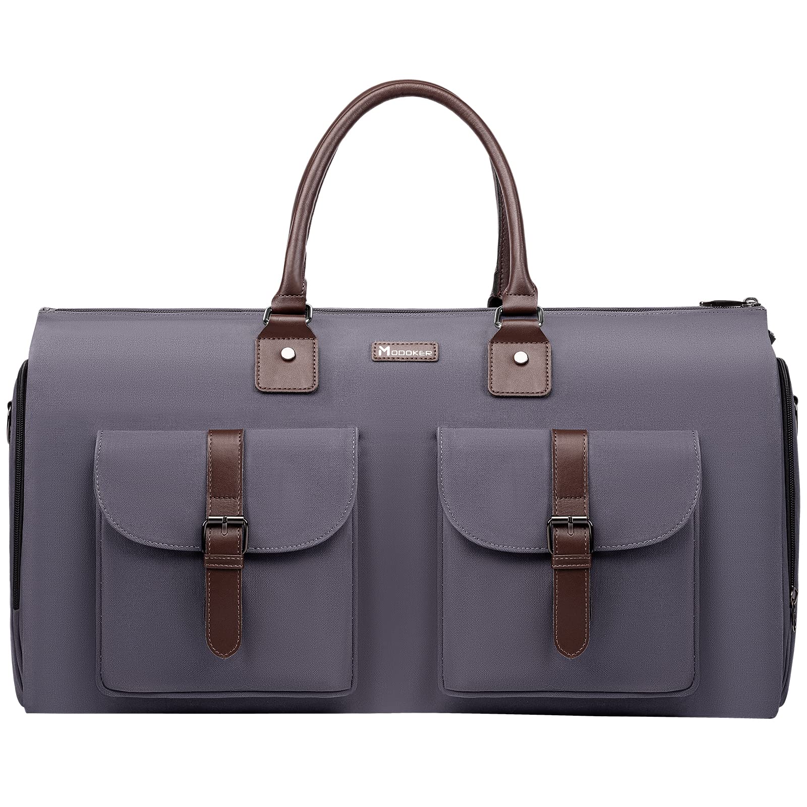 Modoker Canvas Garment Bag with Shoulder Strap, Carry on Garment Duffel Bag for Men Women, Suit Luggage 2 in 1 Hanging Suitcase Suit Travel Bags, Grey