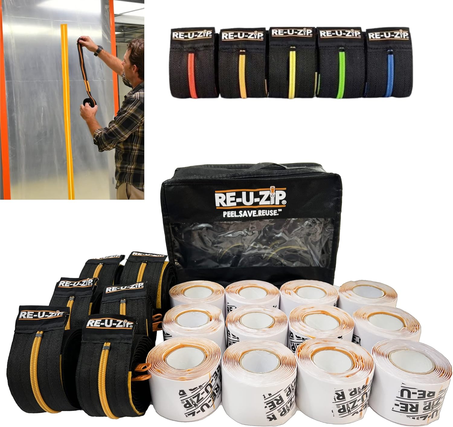 REUZIP Reusable Dust Barrier Zipper Pro Bundle (6 Orange