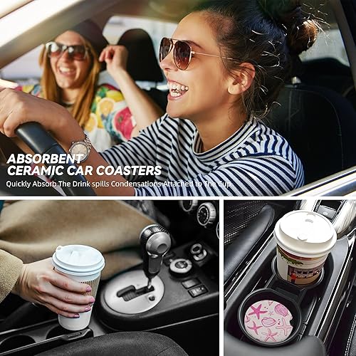 Miniatura 7 de Posavasos absorbentes para portavasos de automóvil, paquete de 2 posavasos universales antideslizantes de cerámica para mujeres y hombres de 2.56