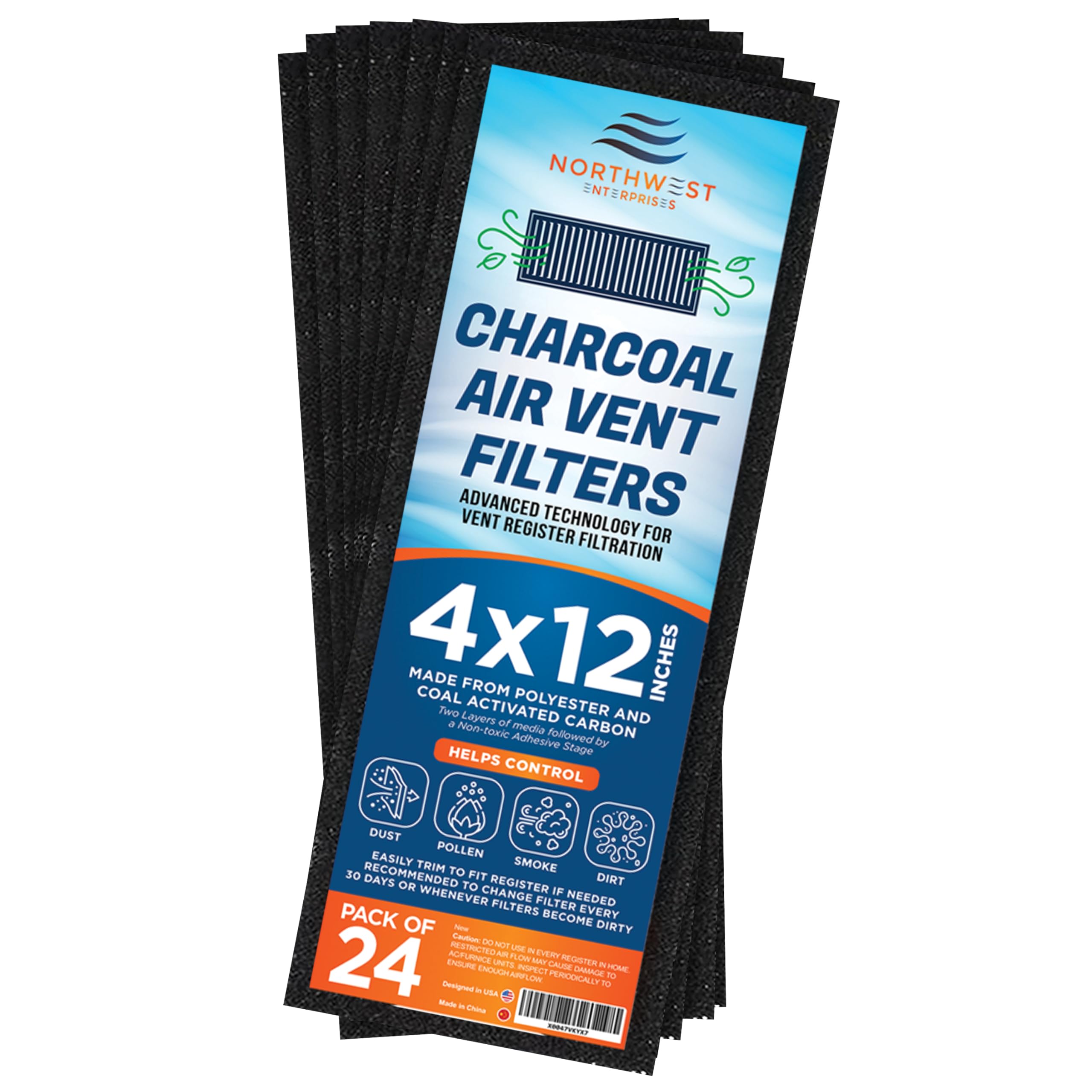 Activated Carbon Air Vent Filters for Home - 4" x 12" Dust Control Floor Vent Filters - Air Filter Freshener for Home Vents to Purify Indoor Air and Homes - Register Filters for Floor Vents (24-Pack)