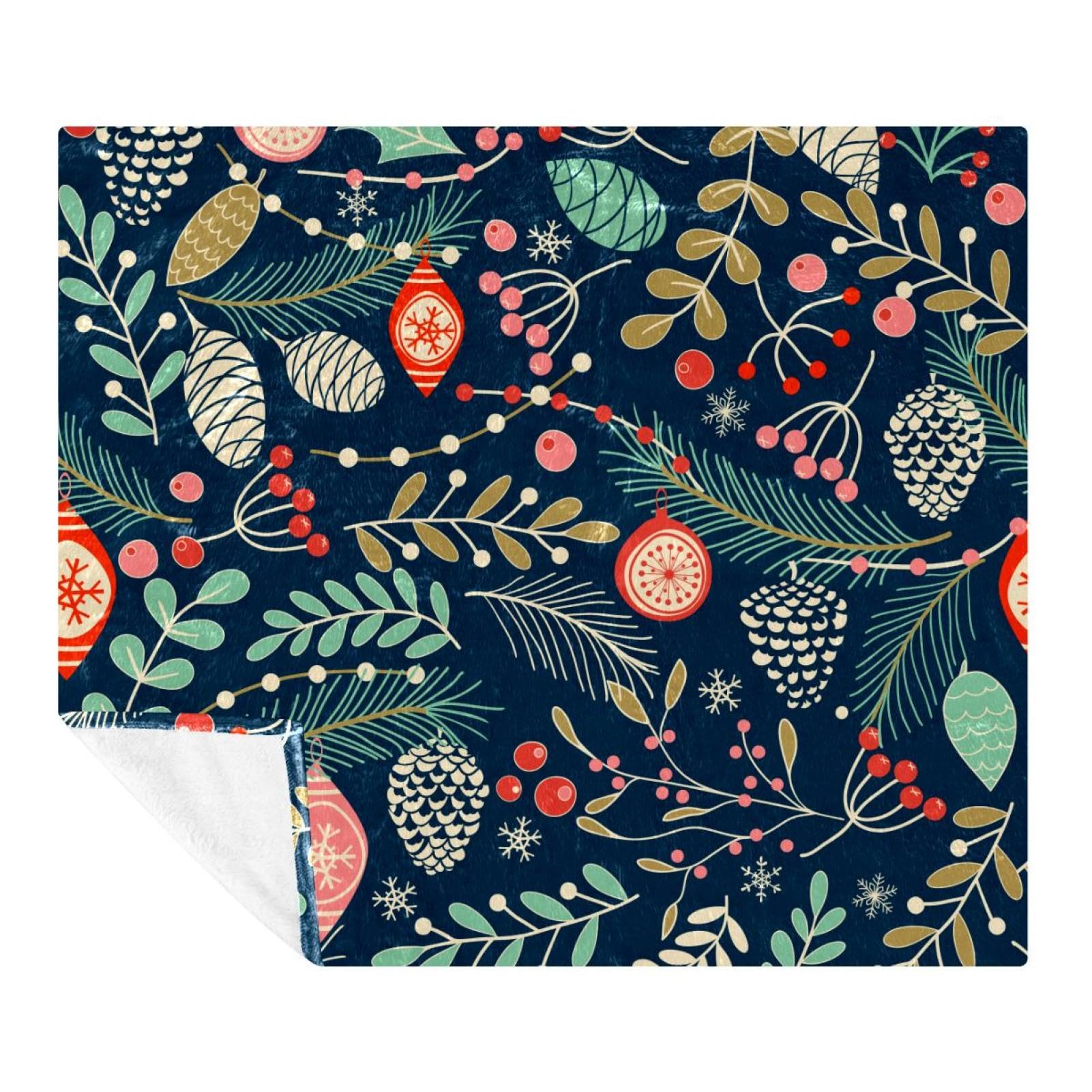 Couverture polaire microfibre houx et baies 150x200cm pour lit et canapé