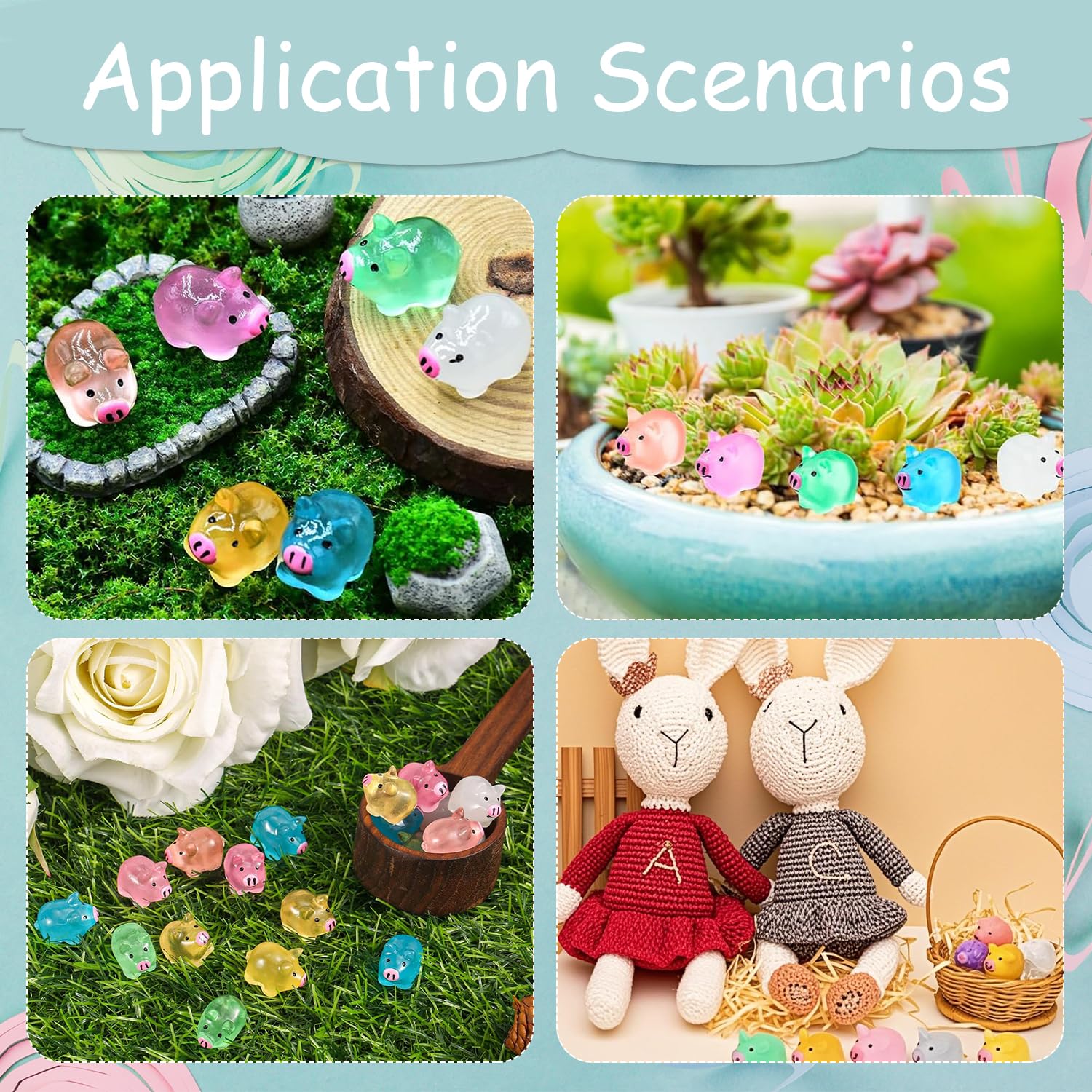 56 Piezas Mini Cerditos de Resina, Mini Cerditos Luminosos, Coloridos Mini Cerditos Resina, Pequeño Cerdito de Resina para Jardín para Casa de Muñecas, Manualidades, Macetas, Decoración de Paisajes