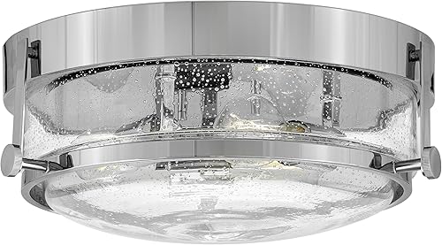 Miniatura 1 de Hinkley Harper 3640CM-CS - Lámpara de techo pequeña empotrada, diseño retro, anillo de metal prominente, pomos decorativos, cromo + vidrio semillero