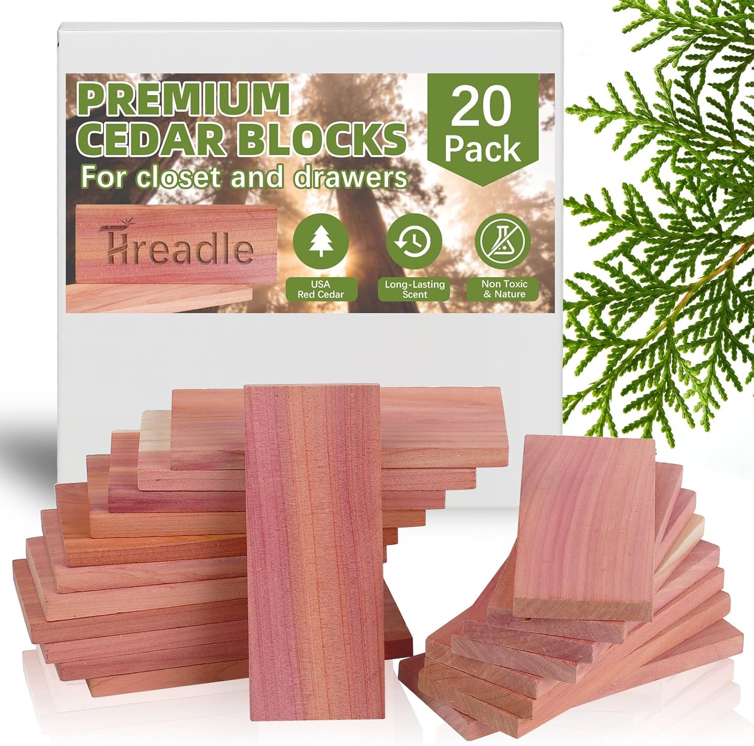 Natural Red Cedar Blocks for Clothes Storage, 20 PCS Drawer Freshener, Cedar Blocks for Closet, Storage Bags, Cabinets