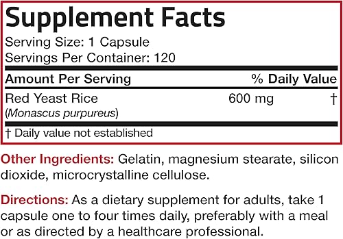 Miniatura 8 de Bronson Arroz de levadura roja 600 mg Monascus Purpureus Herbal Health, sin OMG, 120 cápsulas