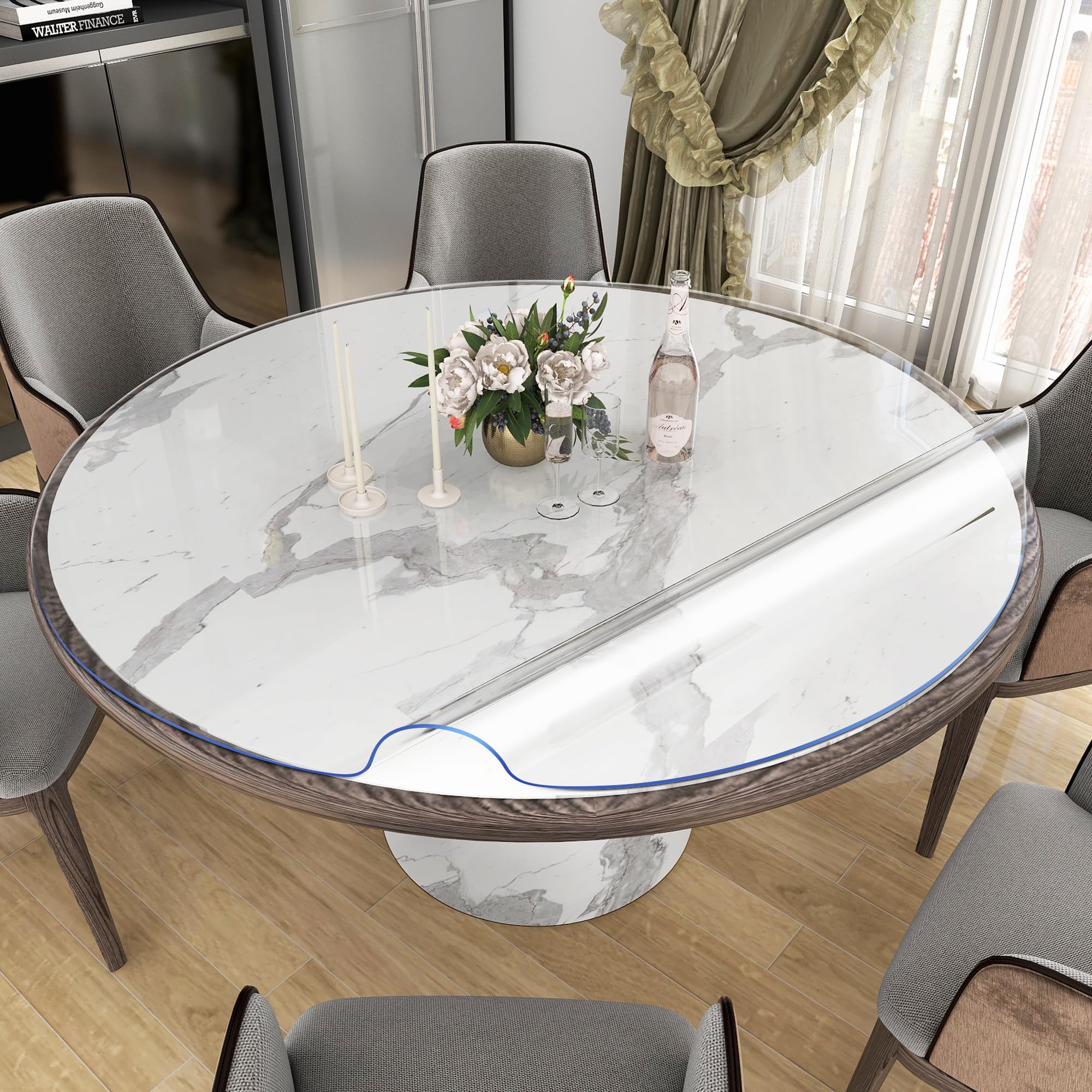 Dia. 48 Inch Clear Table Cover Protector - 2.0mm Thick Round PVC Desk Mat for Ultimate Protection Against Scratches and Spills - Desk Pad for Home and Office