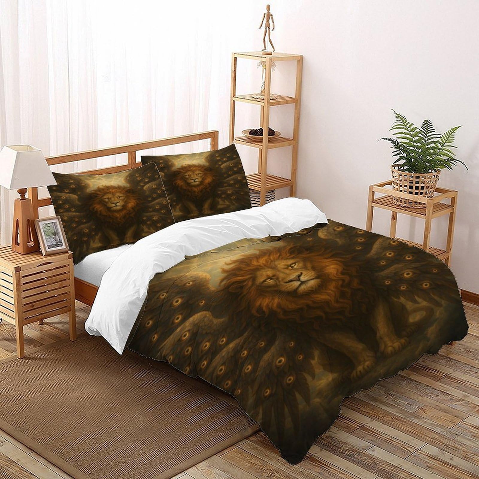 Housse de couette 260x220 imprimé lion en microfibre 3 pièces