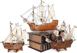 NAUTIMALL Set of 3 Columbus Wooden Ships 16" Santa Maria 12" Pinta Nina Miniature Tallship Models Nautical Decor Father's Day Christmas Gift