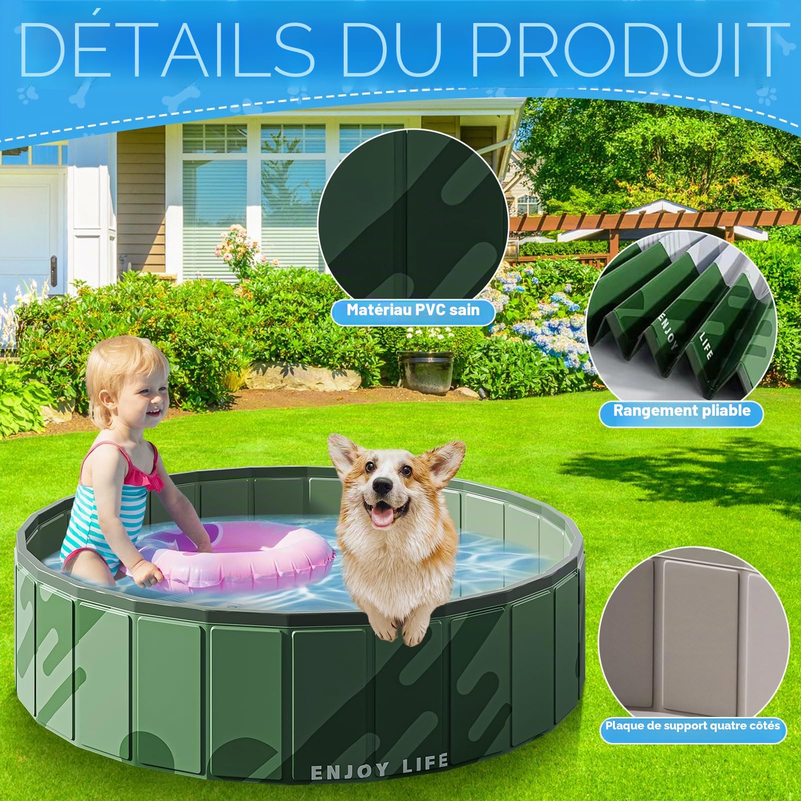 Piscine pour chien de grande taille - 80 x 20 cm/100 x 30 cm - Piscine pliable portable - En PVC épais - Baignoire pour chien robuste antidérapante et résistante à la déchirure - Pour grands et petits