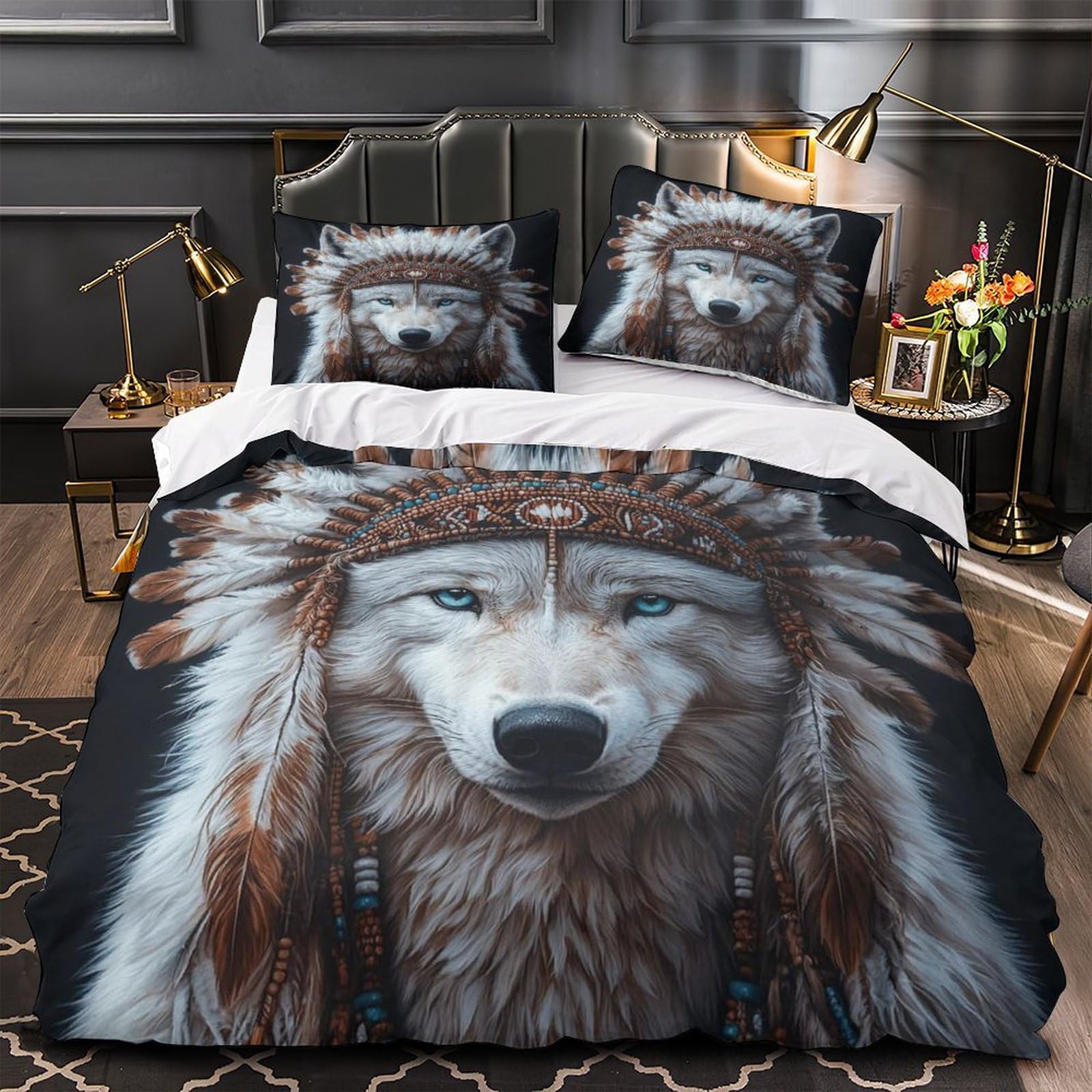 Housse de couette loup pour décorer une chambre amérindienne