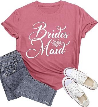 Womens Bride Shirt Bridesmaid T-Shirts Bachelorette Party Tee Tops Bridesmaid Proposal Gift