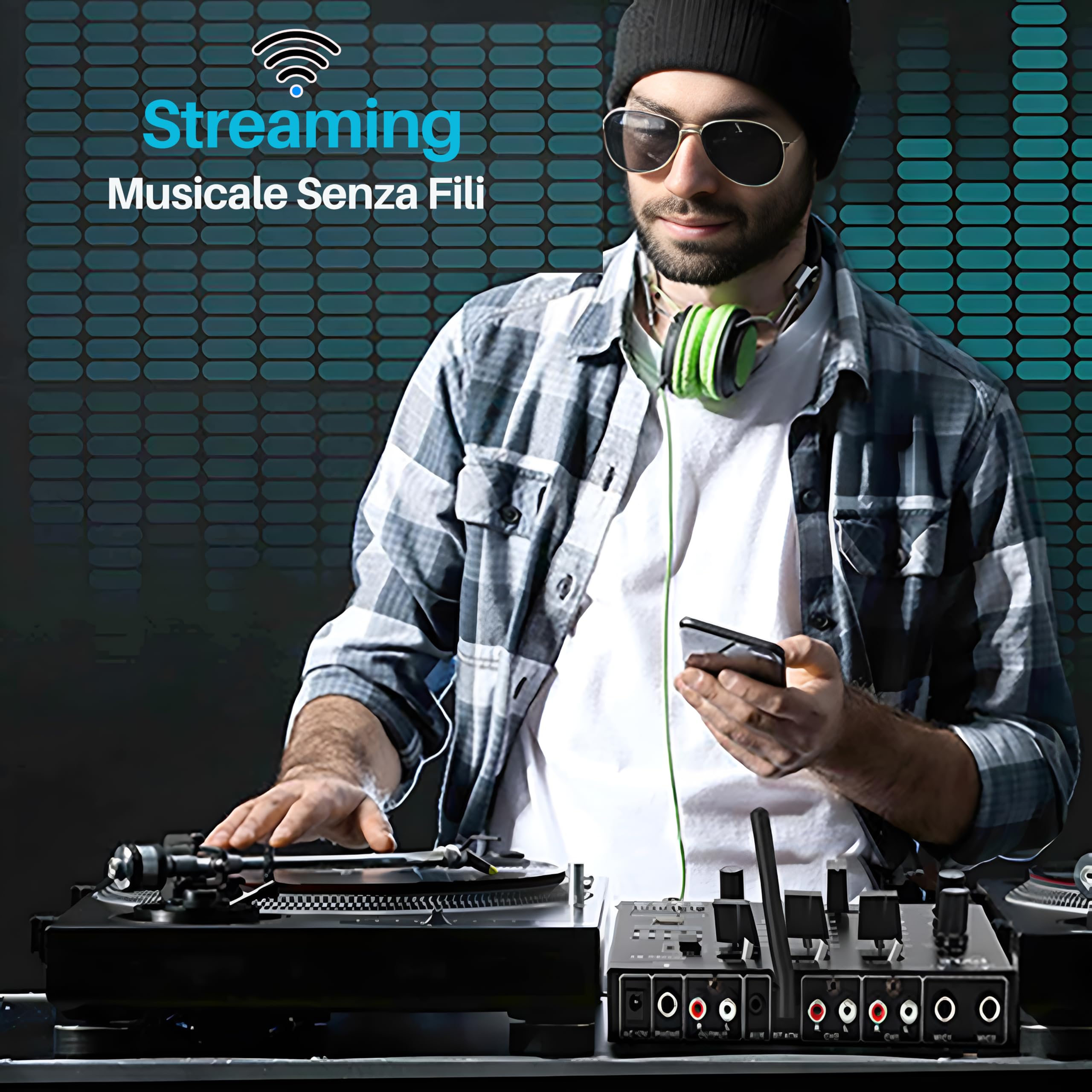 Pyle Mixer DJ Wireless, Mixer Audio Bluetooth 3 Canali, Talkover Microfono, Lettore USB, RCA Phono/Linea, Ingresso Microfono, Console DJ, Jack Cuffie