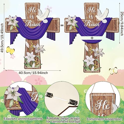 Miniatura 8 de Letrero de puerta con texto en inglés He is Risen de Pascua religiosa, decoración colgante de madera de lirio cristiano, decoración de Pascua de