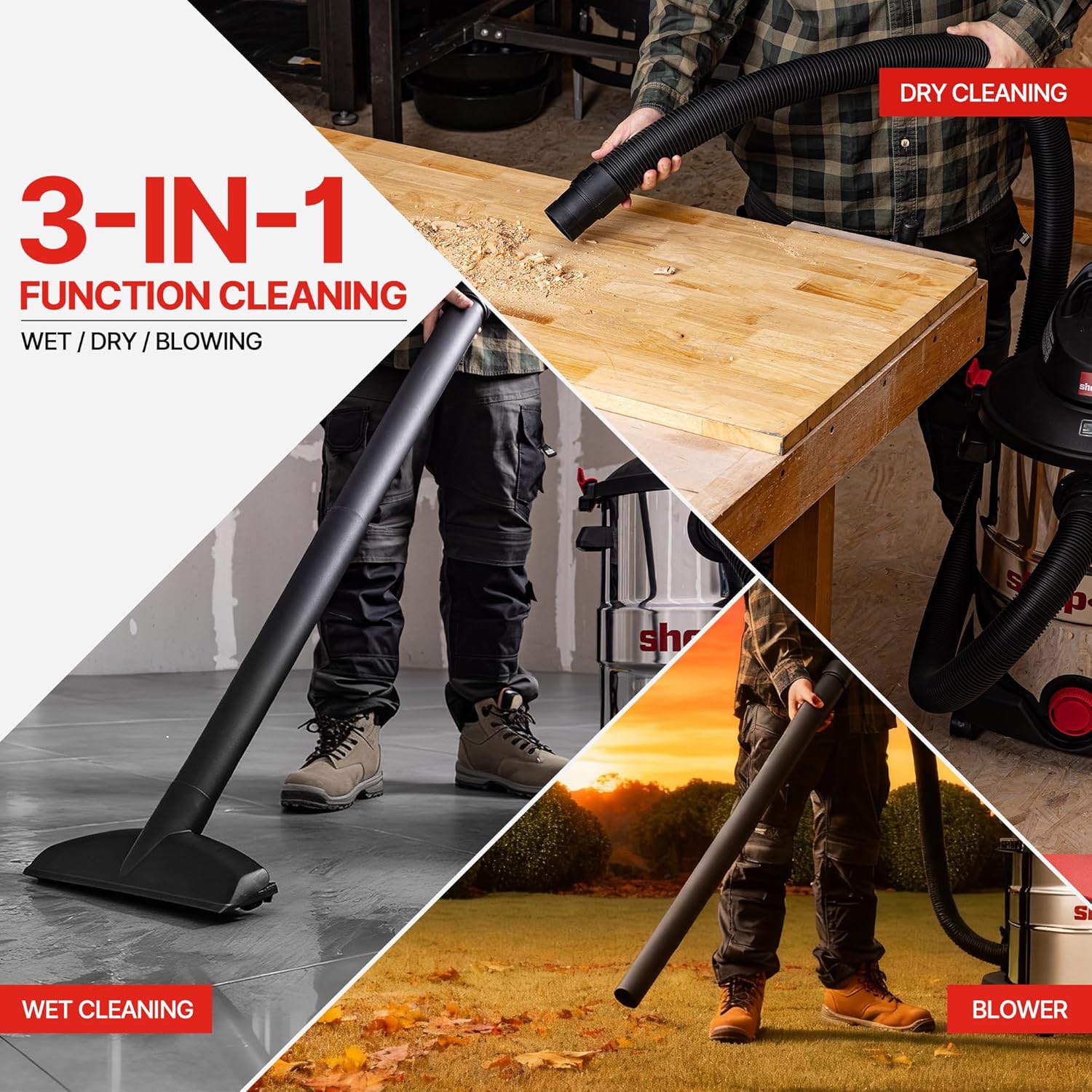 Shop-Vac 5989505 12 Gallon Wet/Dry Vacuum, 5.5 Peak HP, SVX2 Motor, Stainless Steel Tank, 2.5 Inch Diameter x 8 Ft Hose, 20 Ft Cord, Blower Feature with Accessories