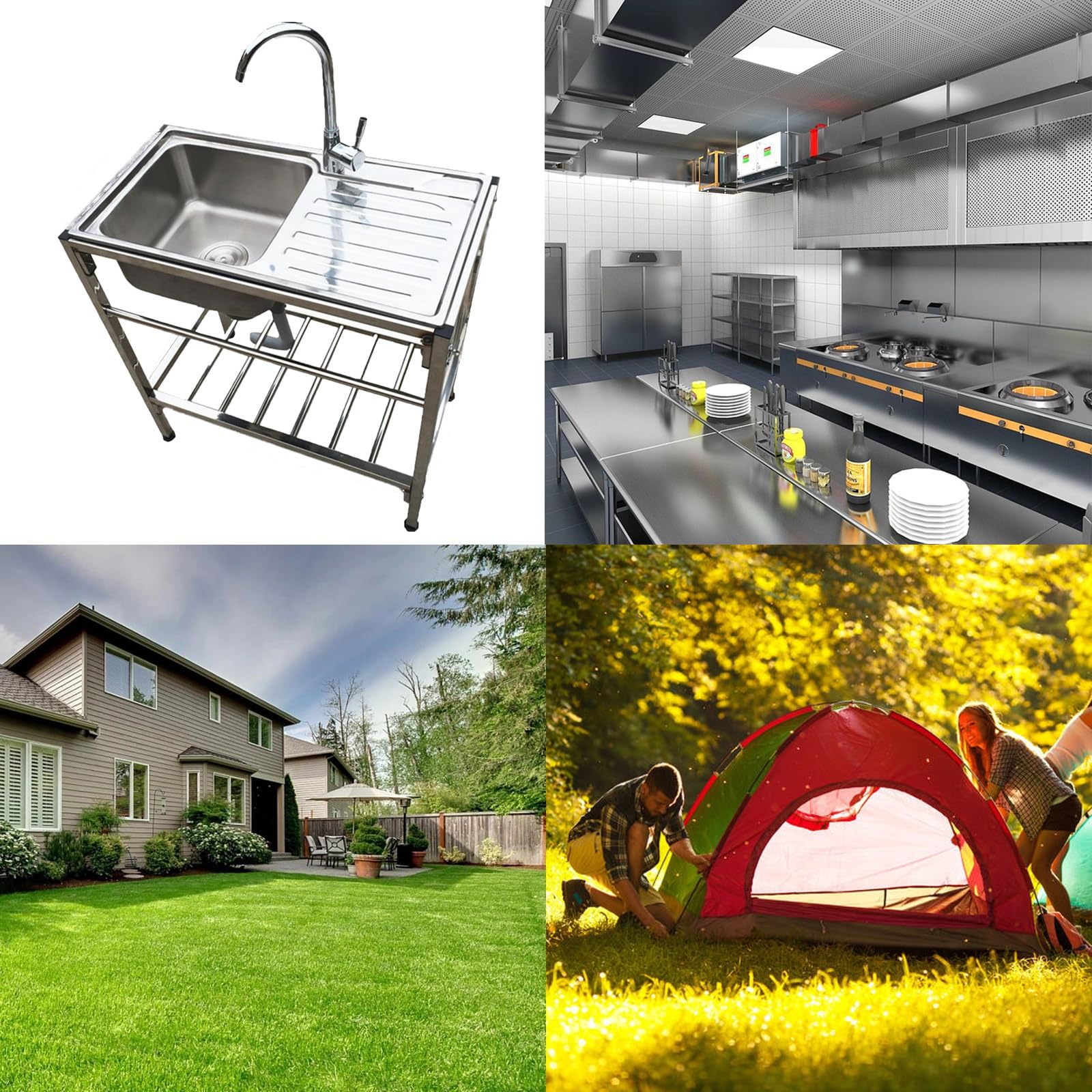 Freistehende tragbare Spüle mit Ständer und Wasserhahn,Easy To Clean，für Outdoor,Hinterhof, Küche,Restaurant,Garage,Garten,Bar. (Size : Single layer)