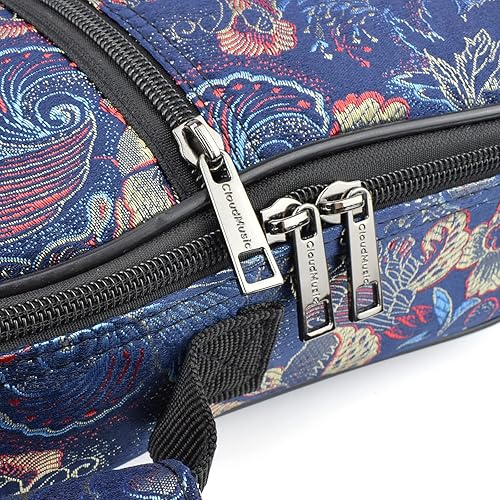 Miniatura 3 de CLOUDMUSIC Funda para ukelele - Mochila acolchada para soprano de 21 pulgadas (soprano, bordado de flores de pavo real azul)