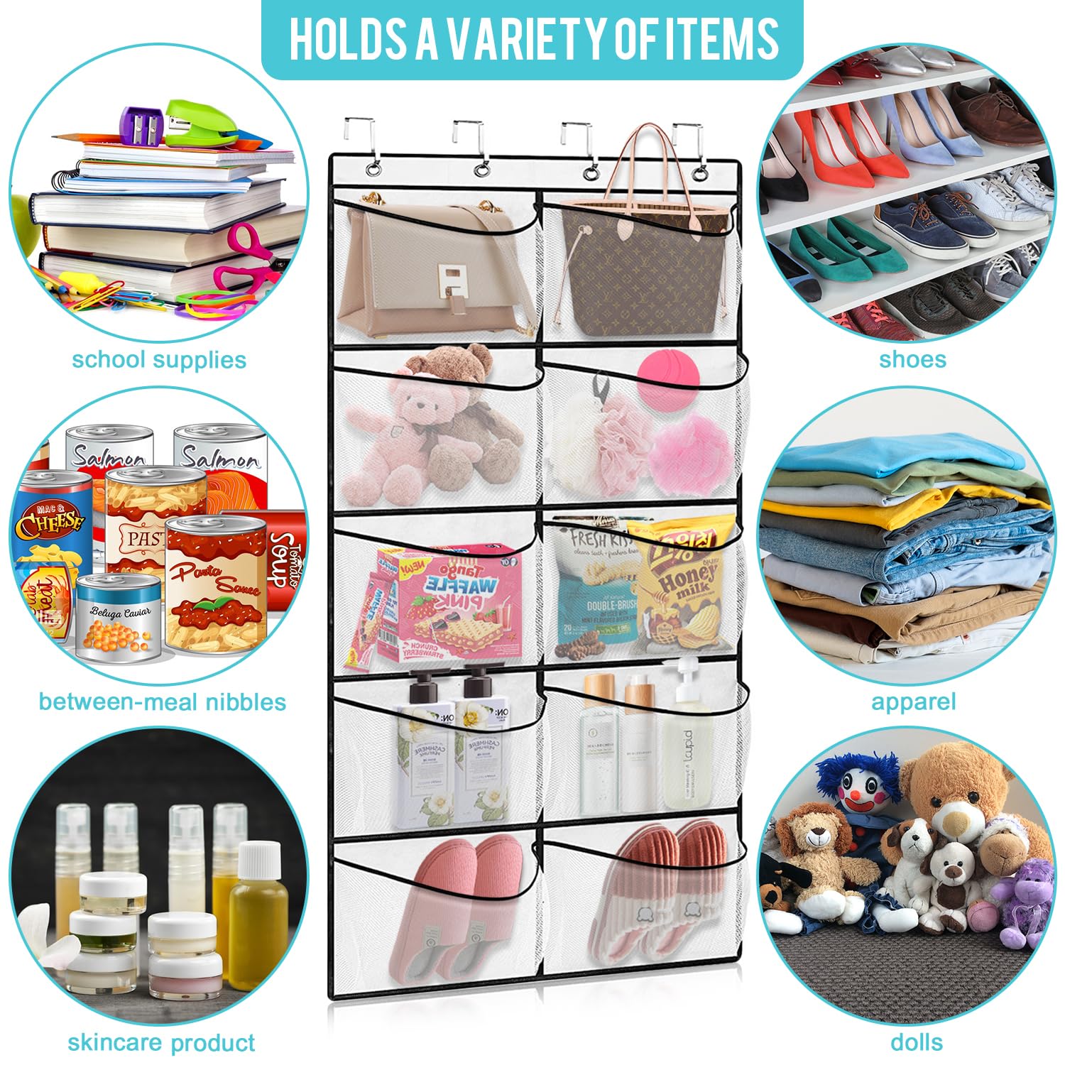 Organizer Da Appendere Per Porta - 2 Pezzi, 125x55cm, 10 Tasche In Rete, Per Camera E Bagno - Foto 9