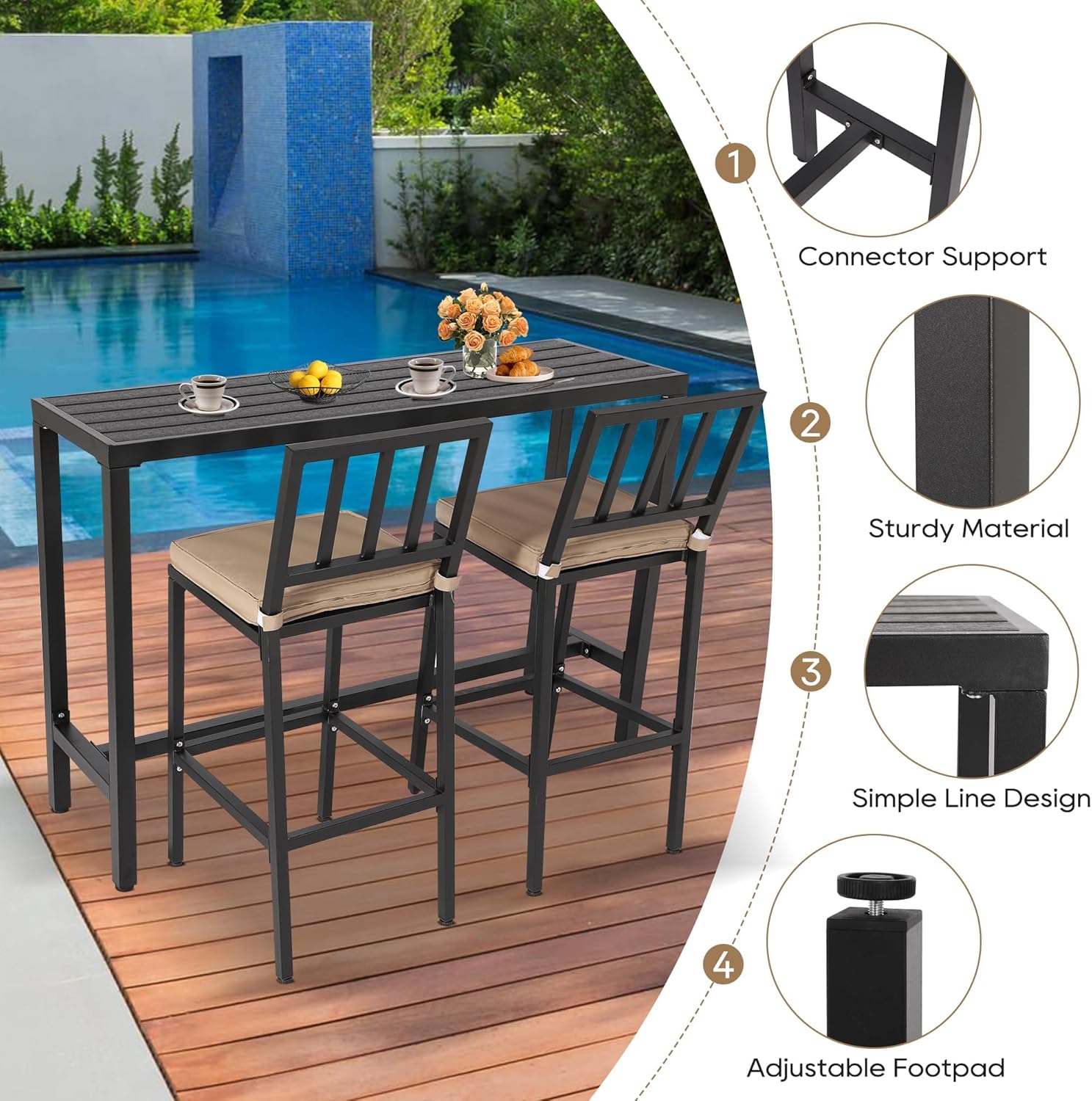 Outdoor Bar Table, Patio Counter Height Bar Table, WPC Waterproof Bar Tables for Patio, Garden, Yard, Balcony, Poolside (55")