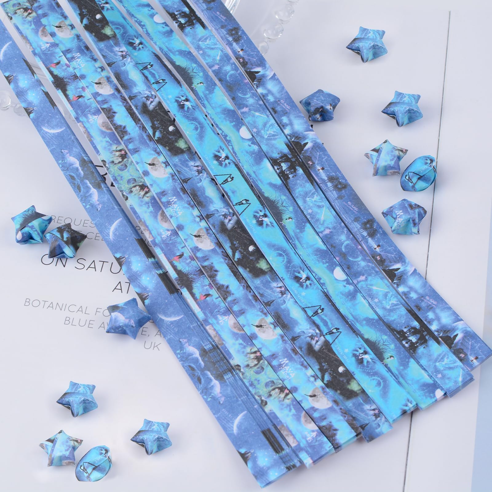 URROMA 680Pcs Starry Sky Origami Star Paper Strips, 8 Styles Colorful Print Lucky Star Paper Strips for DIY Handcrafts School Teaching - Image 4