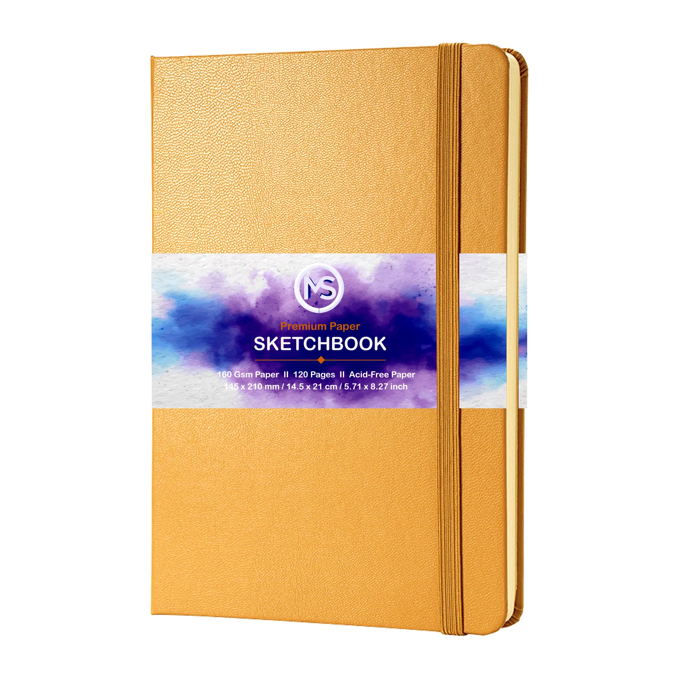 Sketchbook Journal Acid-Free 160gsm Paper 120 Pages (60 Sheets) Sewn Binding 5.8" X 8.3" A5 Leatherette Cover Watercolour Sketch Book for Artists Mixed Media Use (Warm Beige)