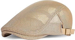 Men’s Mesh Flat Cap Breathable Summer Newsboy Hat Beret Cabbie Ivy Hat Gatsby Newsboy Hat for Driving Hunting
