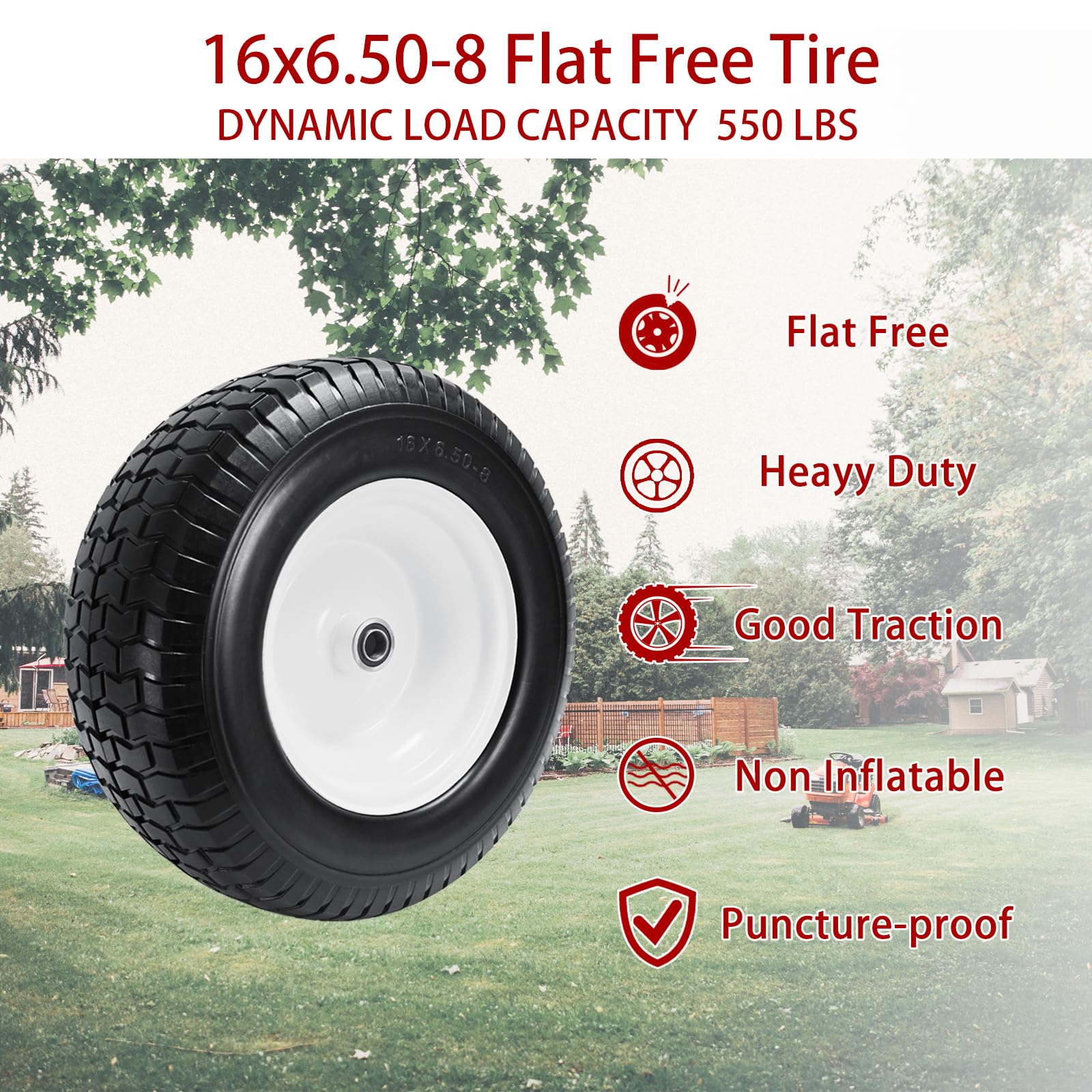 Paquete de 2 neumáticos y ruedas para cortacésped de 16 x 6.50-8 pulgadas sin planos para tractor de jardín, cortacésped con rodamiento de 3/4 y 5/8 pulgadas, buje centrado de 3 a 4.5 pulgadas