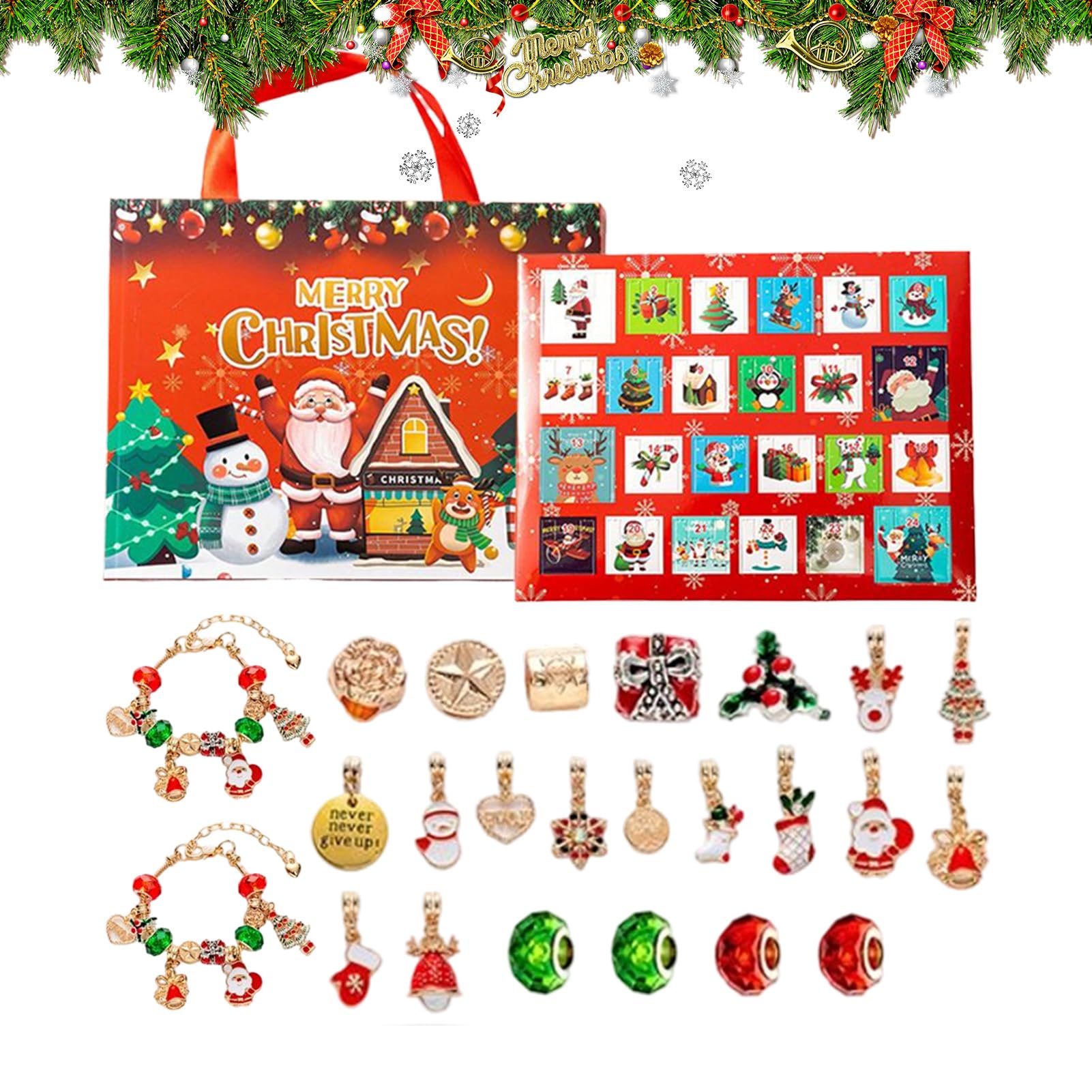 Juego de collar de Navidad de 24 días intercambiable con pendientes colgantes multicolores 8