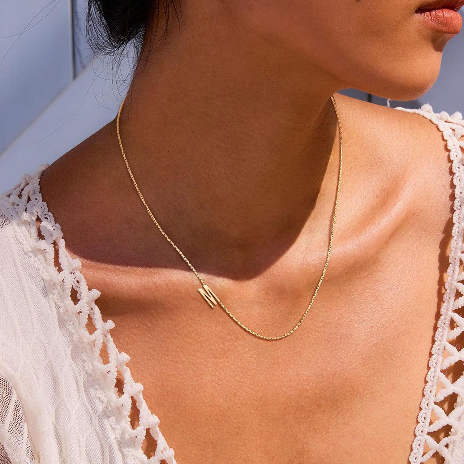 Gold Initial Necklace For Women Dainty 14k Gold Plated Letter Necklace For Women Trendy A-Z Sideways Initial Chain Necklaces Choker Box Chain Name Necklaces Fashion Accessories Jewelry Gifts - Image 5
