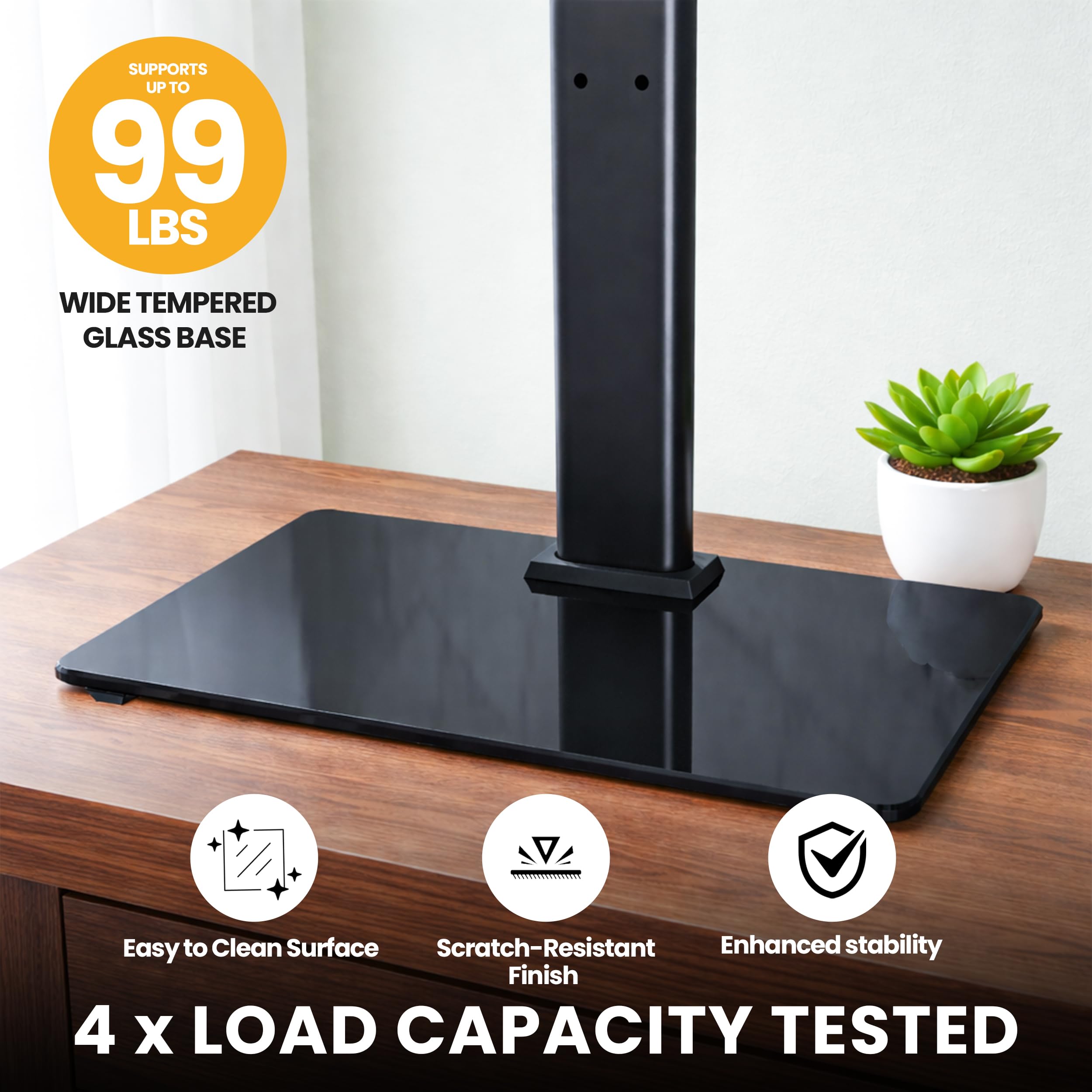 Utopia Home Universal TV Stand for 24-60 Inch TVs, Height Adjustable Tv Table Top Stand with 50 Degree Swivel, Max VESA 400x400mm, Up to 45 KG (99 lbs), Tempered Glass Base & Cable Management (Black) - 5