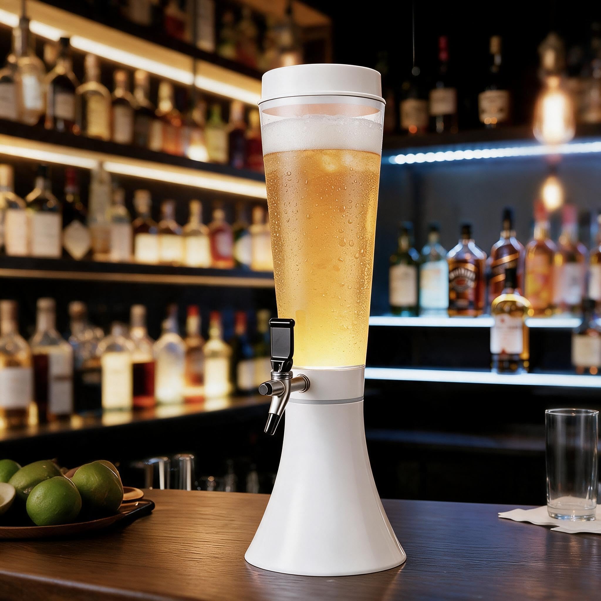 Bierturmspender 3 Liter mit Zapfhahn - XXL | Party Biersäule 61 cm hoch - tropfsicherer Zapfhahn - hält Wein, Mixgetränke & mehr - Gastroqualität