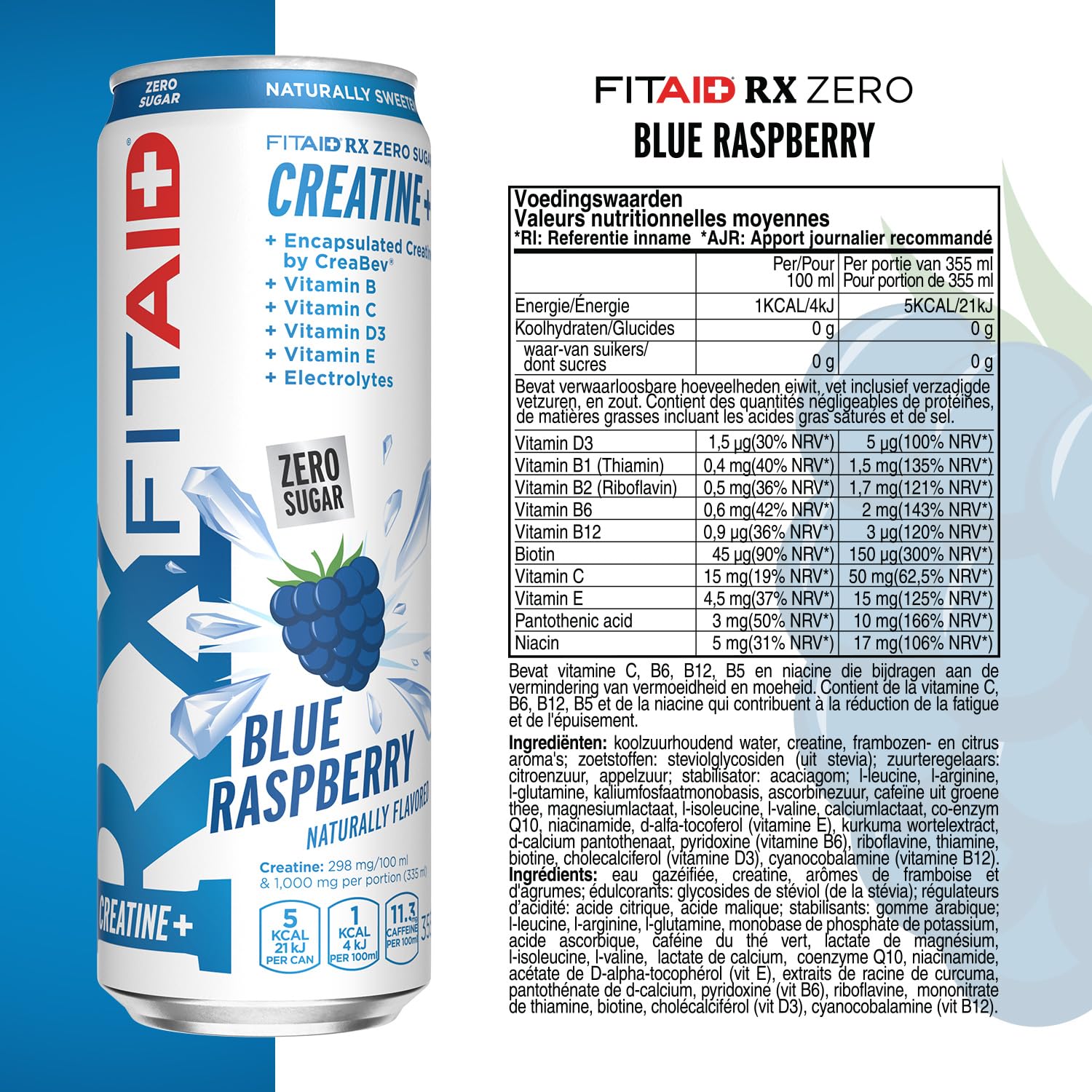 LIFEAID Fitaid RX Zero Sugar plus Creatine, Workout Recovery Blend, BCAAs, Glutamine, Electrolytes, Omega-3s, 100% Clean, Paleo, Vegan, No Artificial Flavors or Sweeteners, 12 Oz. (Pack of 24)