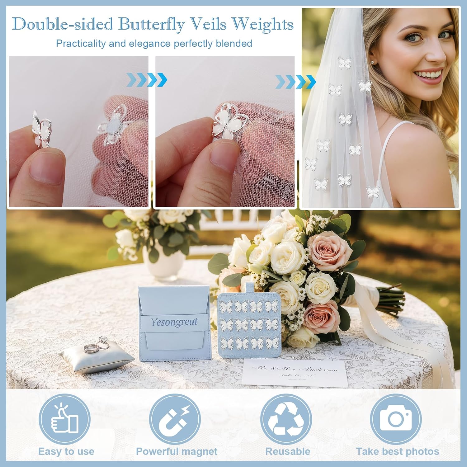 Pearl Veils Weights, 12 Pairs of Double-Sided Bridal Veil Weights Bridal Accessories Gift for Outdoor Weddings - Image 2