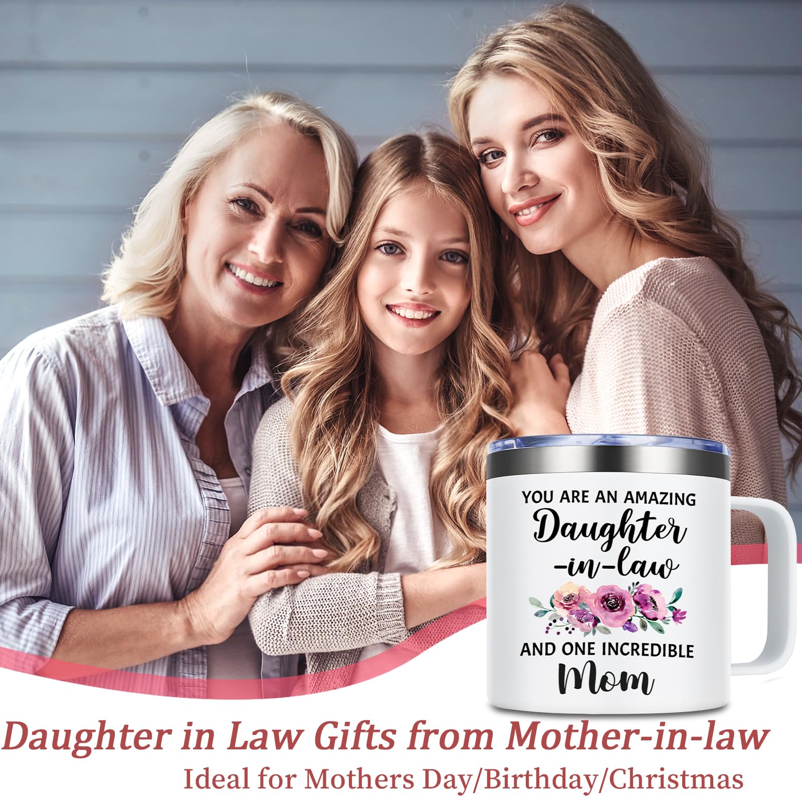 Lifecapido Daughter in Law Gifts from Mother in Law, 14oz Insulated Coffee Mug, Birthday Christmas Mothers Day Gifts for Daughter in Law, Cream