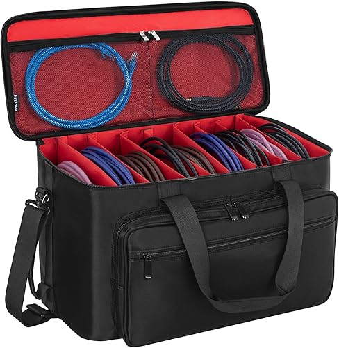 Miniatura 9 de AKOZLIN Bolso grande de viaje para cables de banda con divisores desmontables, estuche organizador de cables para DJ para computadora portátil,