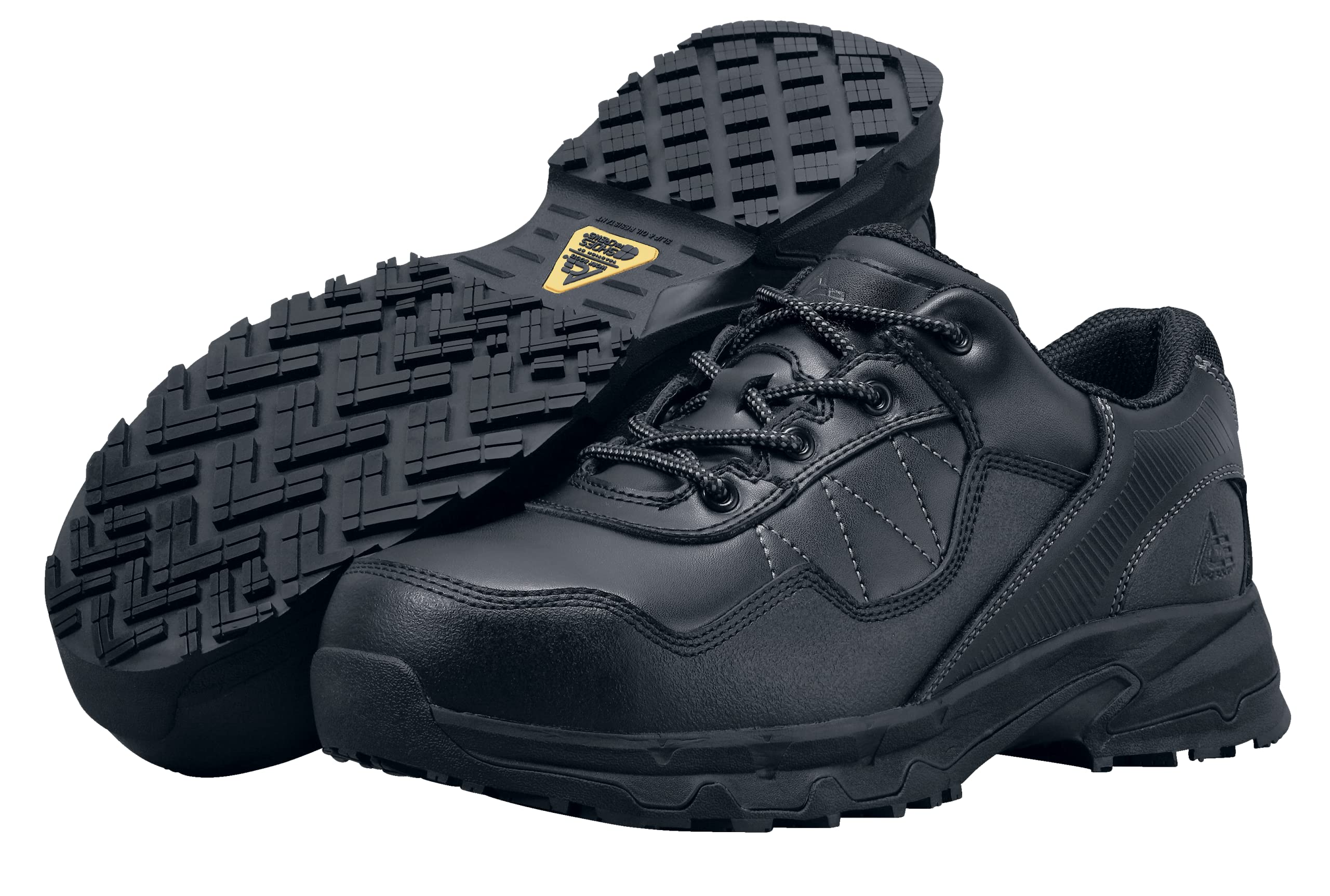 Shoes for Crews Piston Low, Men's, Women's, Unisex Soft Toe Slip Resistant Work Shoes, Water Resistant, Black, Men's 12 / Women's 13.5 Wide