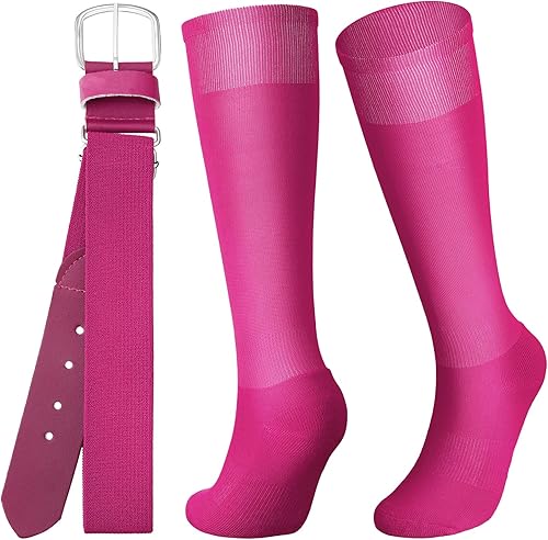 Zhanmai Cinturón de béisbol y calcetines combinados, calcetines de sóftbol ajustables y cinturón elástico en la cintura para jóvenes, niños, niñas y