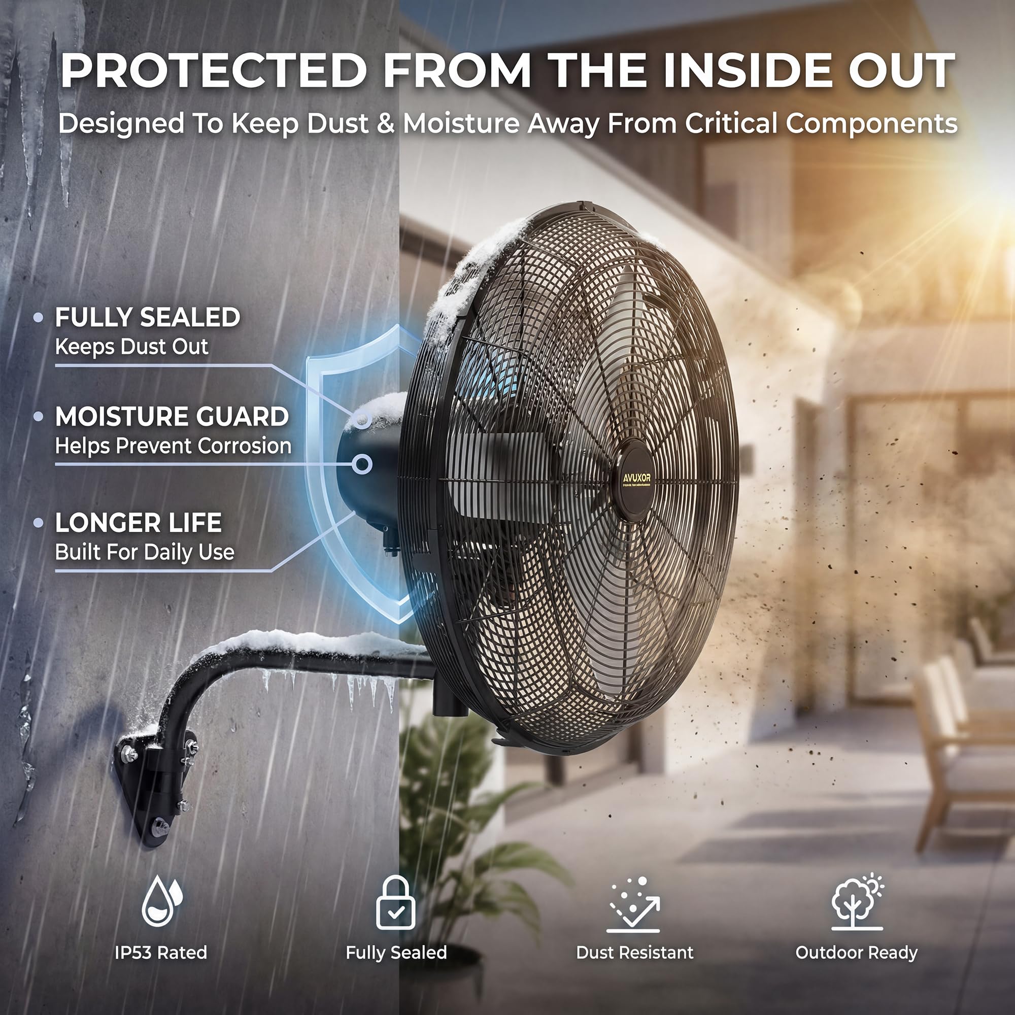 Ventilador de pared para exteriores de 24 pulgadas, ventilador de pared oscilante de 4 velocidades con motor CC sin escobillas sellado, ventiladores industriales resistentes, ventiladores impermeables