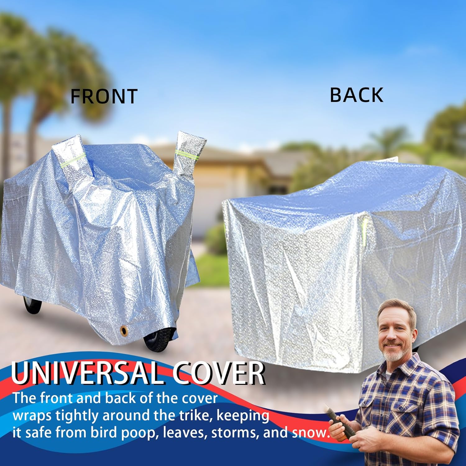 Premium Adult Tricycle Cover,Ideal for Heavy Duty Electric Tricycle,Motorcycles or SANBENGZI Outdoor and Indoor Storage,Protect 3-Wheel Bike from Rain,Dust,Debris,and Sun (L: 6.23-7.21x2.95ft)
