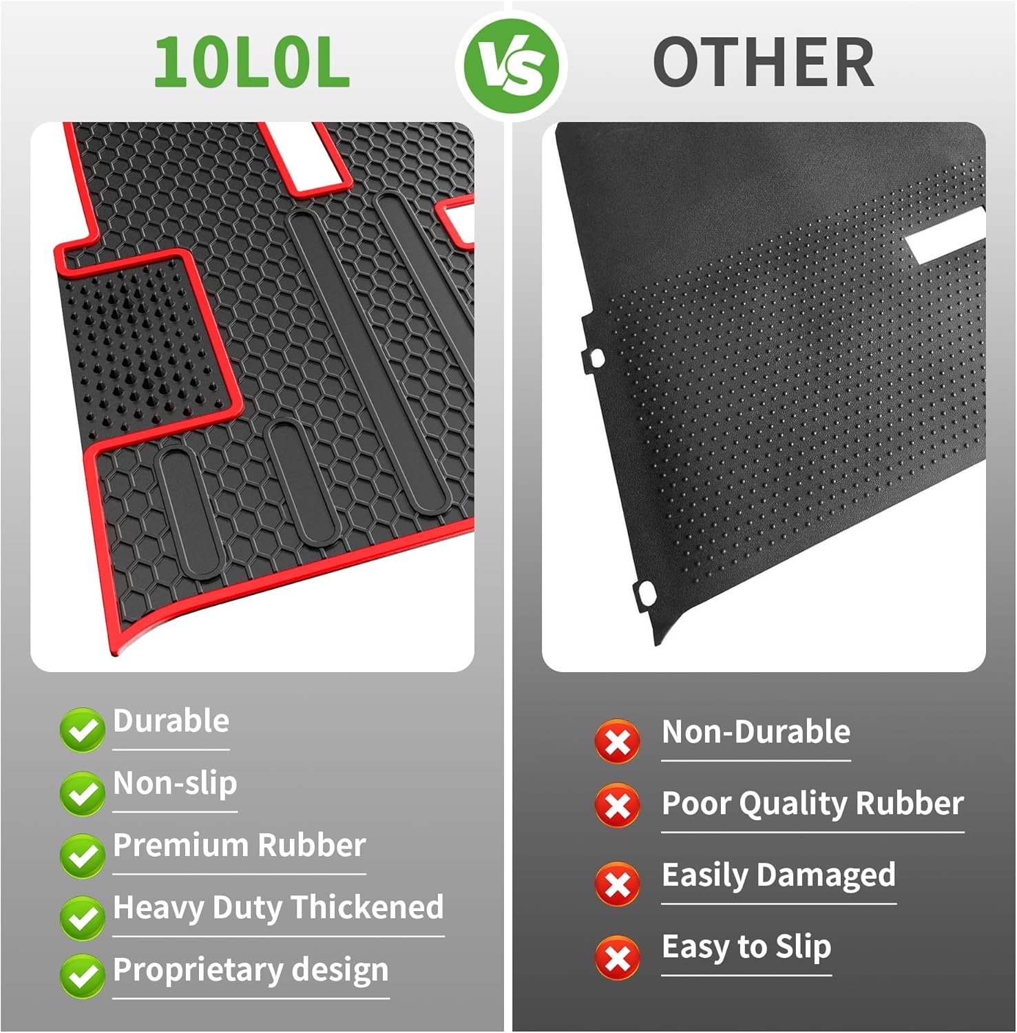 10L0L Golf Cart Floor Mat for EZGO TXT 1994-UP, Full Coverage Floor Liner Mat with Grass-Scraping Design, Honeycomb Pattern - Black Trim/Red Trim
