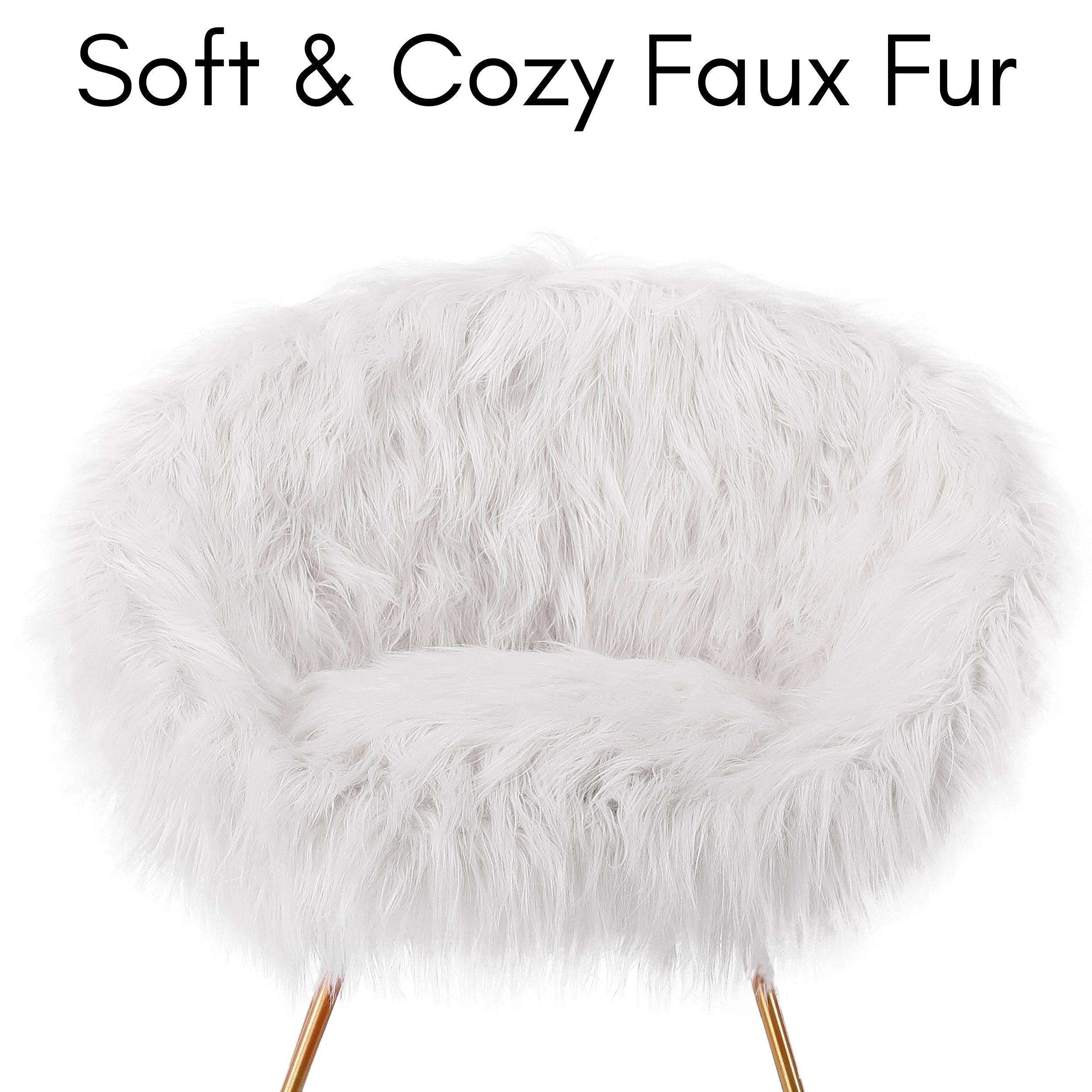 BirdRock Home White Faux Fur Papasan Chair with Pale Gold Legs Kids